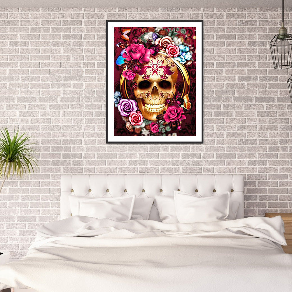Flower Skull - Full Round Drill Diamond Painting 30*40CM