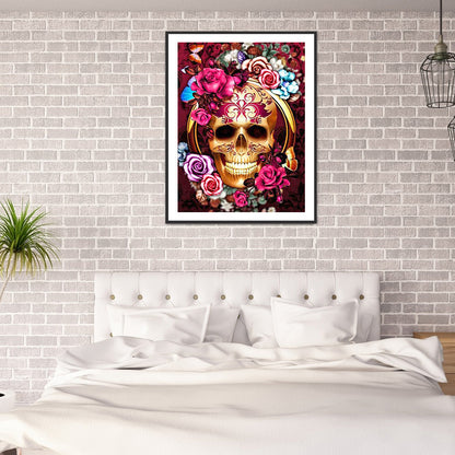 Flower Skull - Full Round Drill Diamond Painting 30*40CM