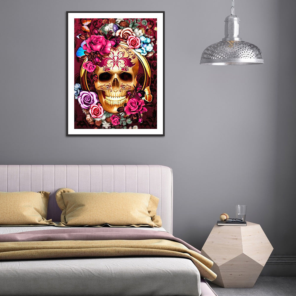Flower Skull - Full Round Drill Diamond Painting 30*40CM