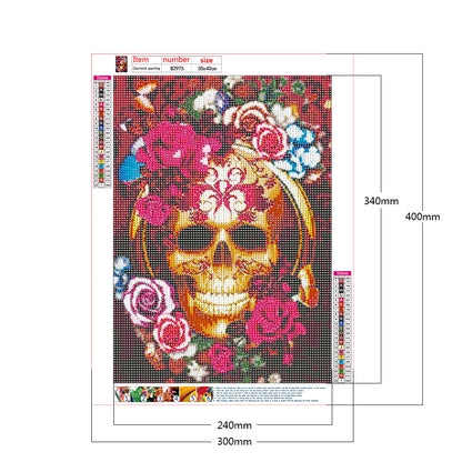 Flower Skull - Full Round Drill Diamond Painting 30*40CM