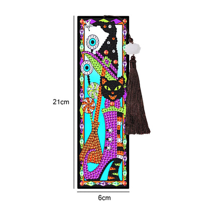 Diamond Painting Bookmark Special Shape Drill Mosaic Tassels Witch Cat Mark
