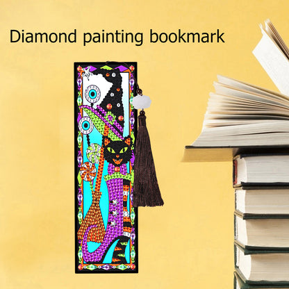 Diamond Painting Bookmark Special Shape Drill Mosaic Tassels Witch Cat Mark