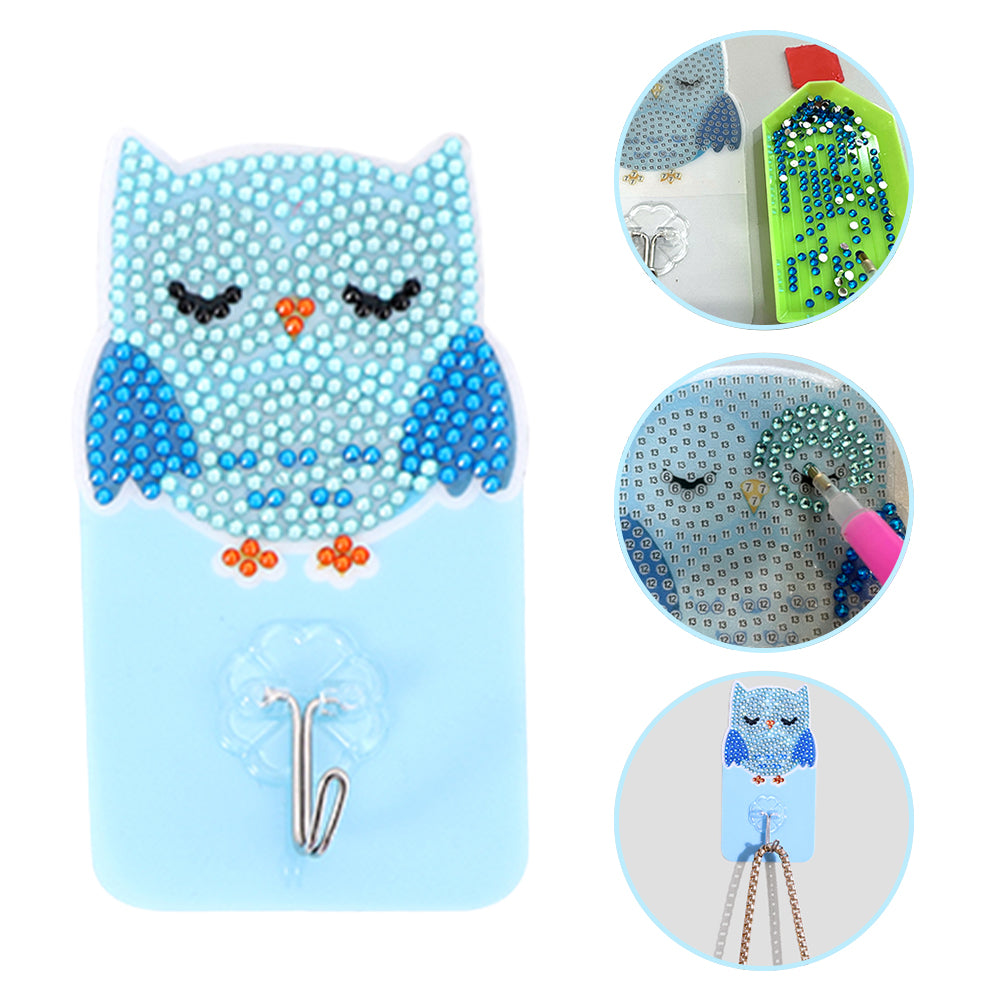 6pcs Owl Bird DIY Crystal Round Drill Diamond Painting Wall Hooks Craft Kit