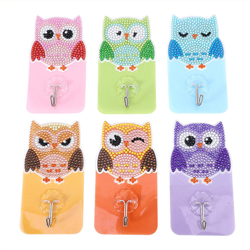 6pcs Owl Bird DIY Crystal Round Drill Diamond Painting Wall Hooks Craft Kit