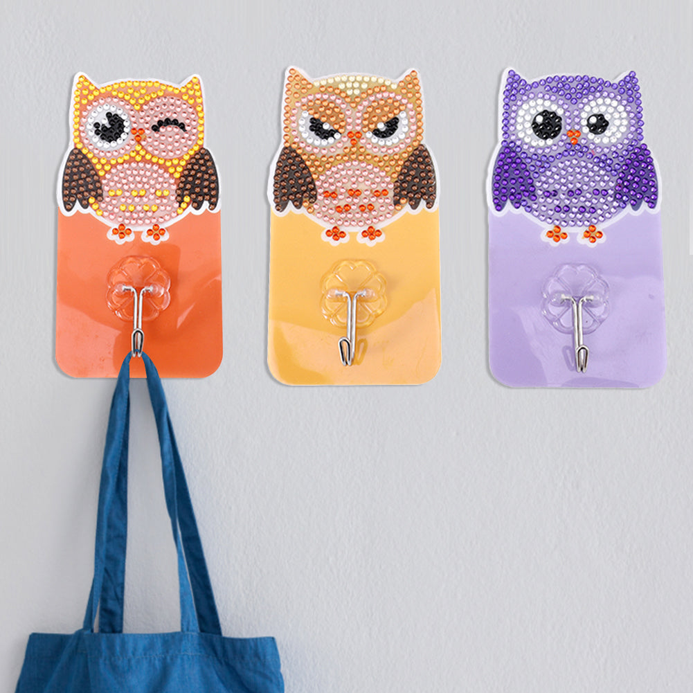 6pcs Owl Bird DIY Crystal Round Drill Diamond Painting Wall Hooks Craft Kit