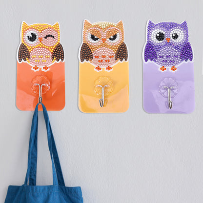 6pcs Owl Bird DIY Crystal Round Drill Diamond Painting Wall Hooks Craft Kit