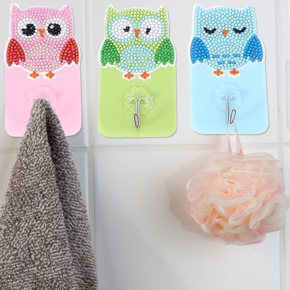 6pcs Owl Bird DIY Crystal Round Drill Diamond Painting Wall Hooks Craft Kit