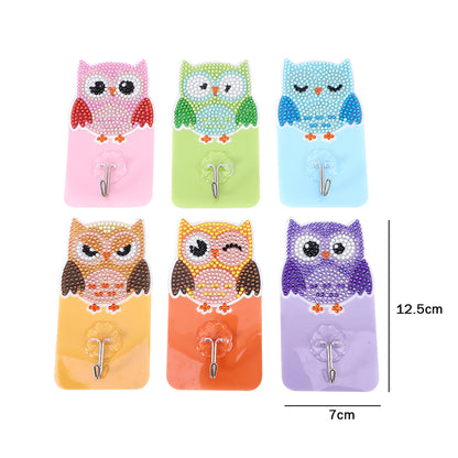 6pcs Owl Bird DIY Crystal Round Drill Diamond Painting Wall Hooks Craft Kit