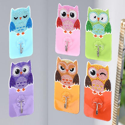 6pcs Owl Bird DIY Crystal Round Drill Diamond Painting Wall Hooks Craft Kit