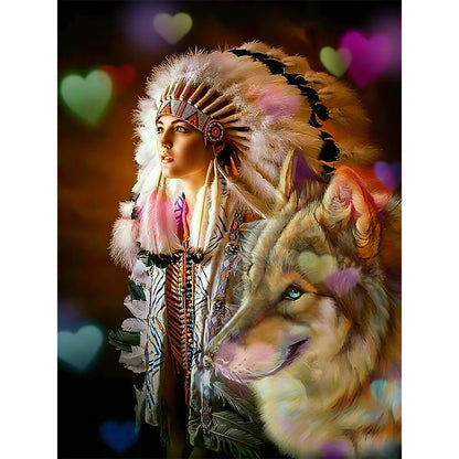 Indian Wolf - Full Round Drill Diamond Painting 30*40CM