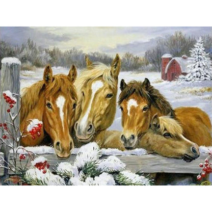 Fence Horse - Full Round Drill Diamond Painting 40*30CM