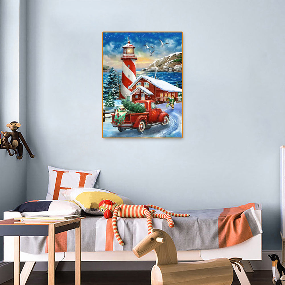 Car Lighthouse - Full Round Drill Diamond Painting 30*40CM