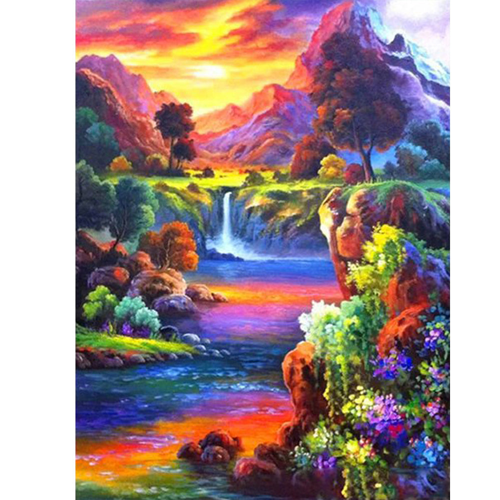 Mount River - Full Round Drill Diamond Painting 40*50CM