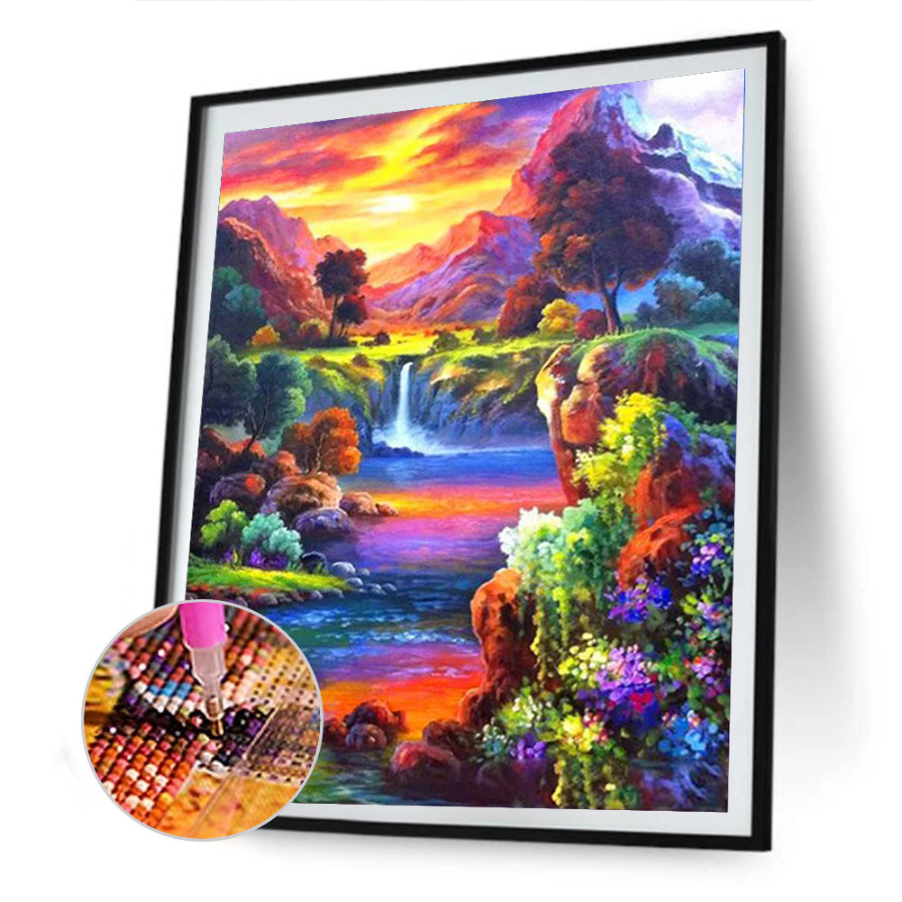 Mount River - Full Round Drill Diamond Painting 40*50CM