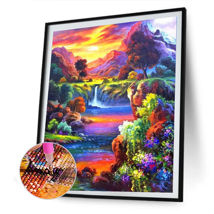 Mount River - Full Round Drill Diamond Painting 40*50CM