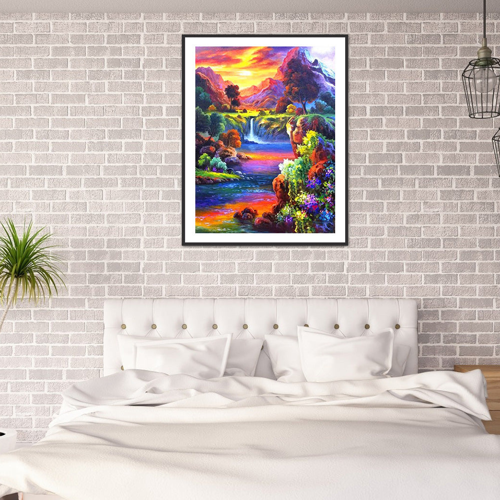 Mount River - Full Round Drill Diamond Painting 40*50CM