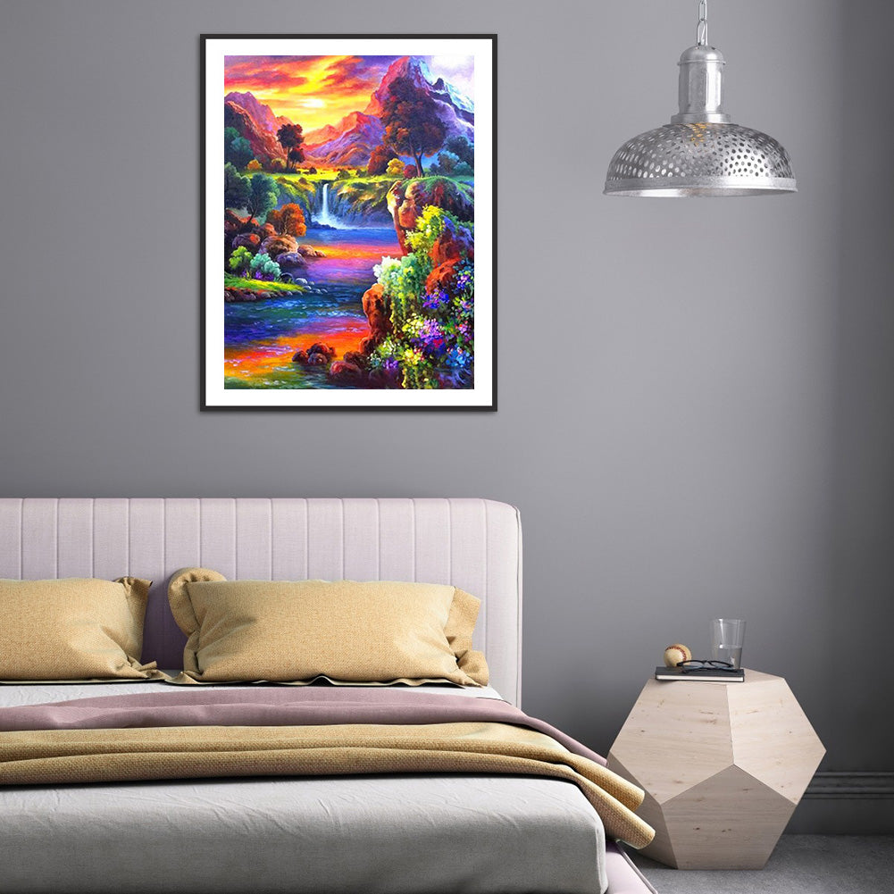 Mount River - Full Round Drill Diamond Painting 40*50CM