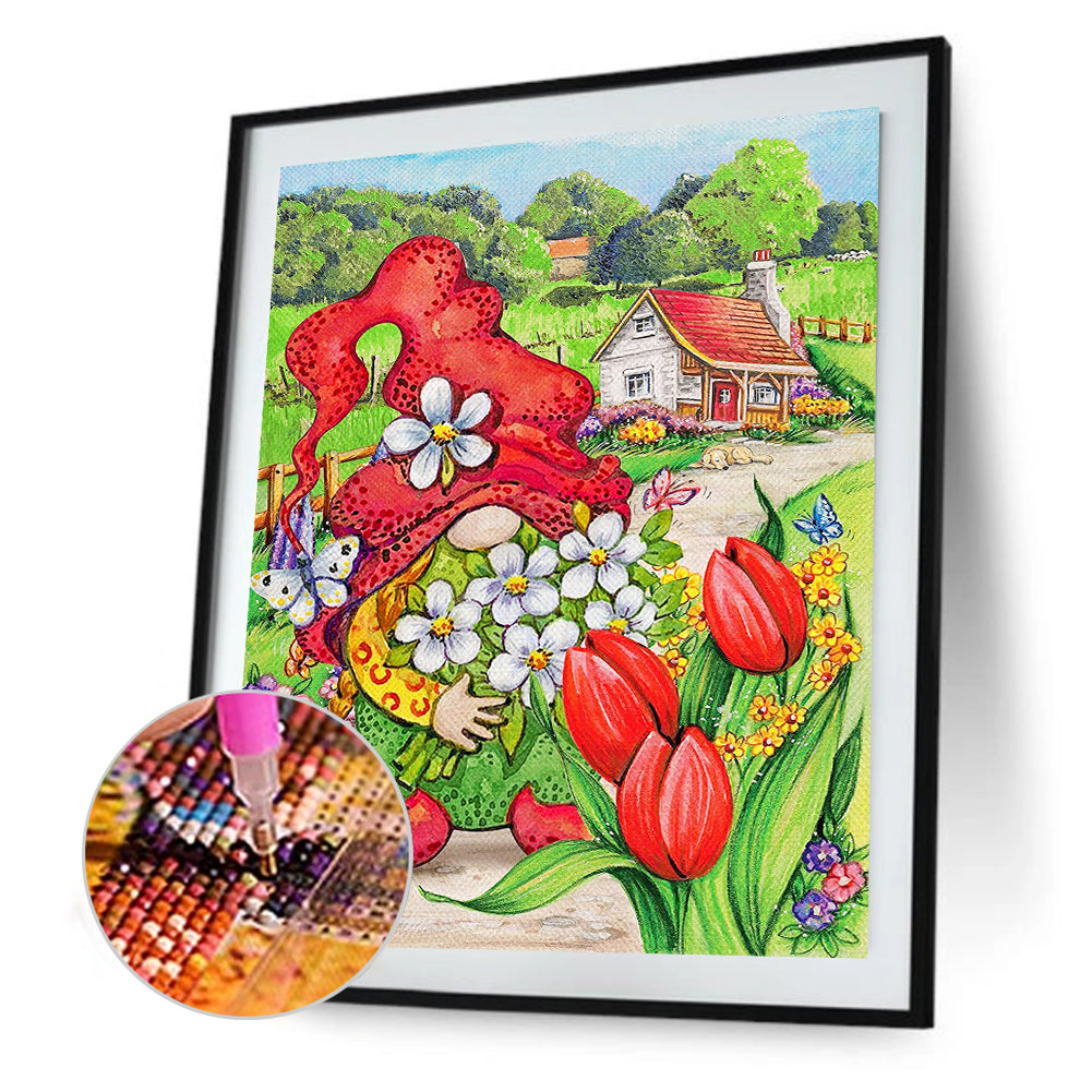 Flower Gnome - Full Round Drill Diamond Painting 30*40CM