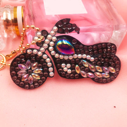 Motorcycle Special Shaped DIY Bright Diamond Painting Kit Keychain for Bag
