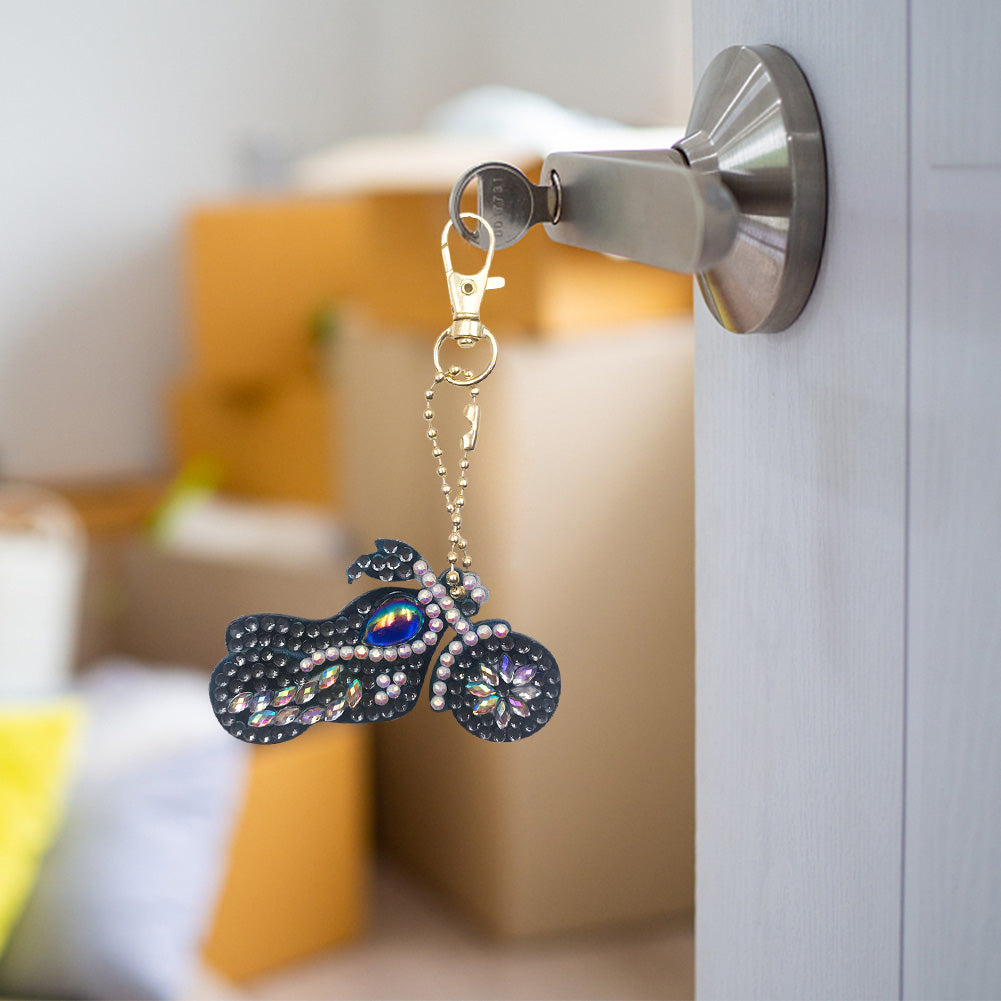 Motorcycle Special Shaped DIY Bright Diamond Painting Kit Keychain for Bag