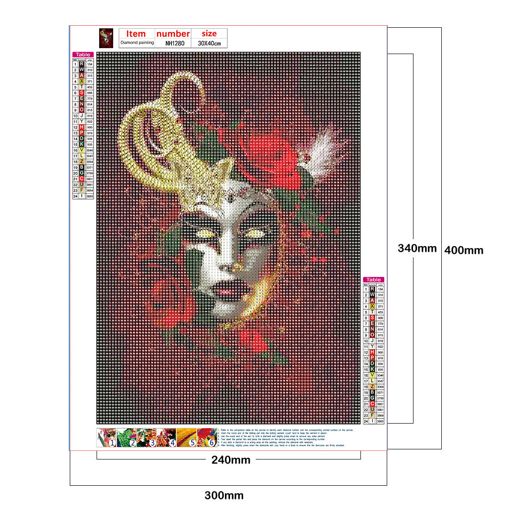 Flower Mask - Full Round Drill Diamond Painting 30*40CM