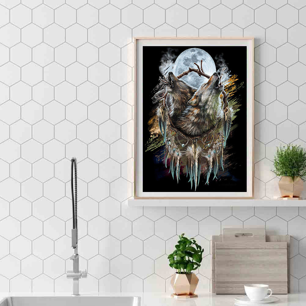 Native Wolf - Full Round Drill Diamond Painting 50*60CM
