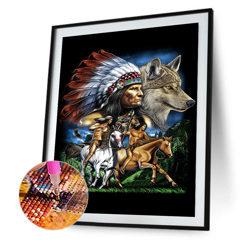 Native Wolf - Full Round Drill Diamond Painting 50*60CM
