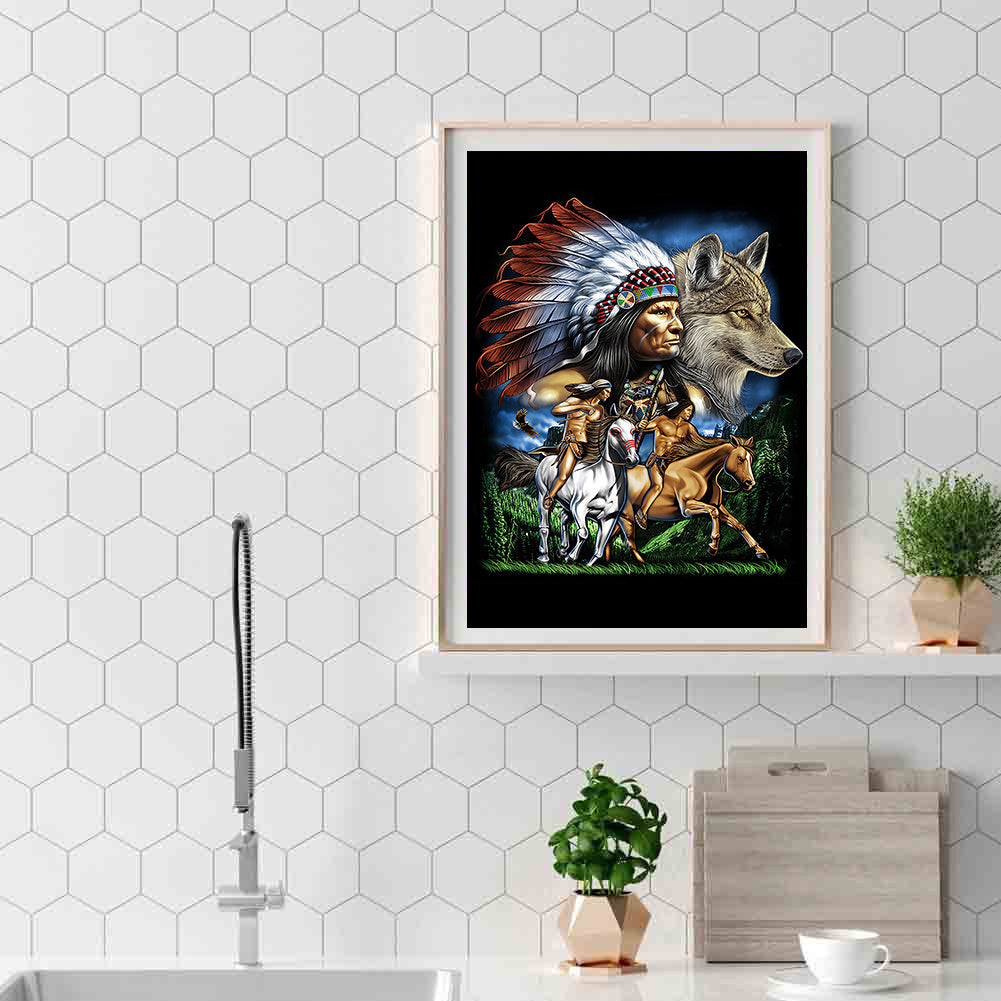 Native Wolf - Full Round Drill Diamond Painting 50*60CM