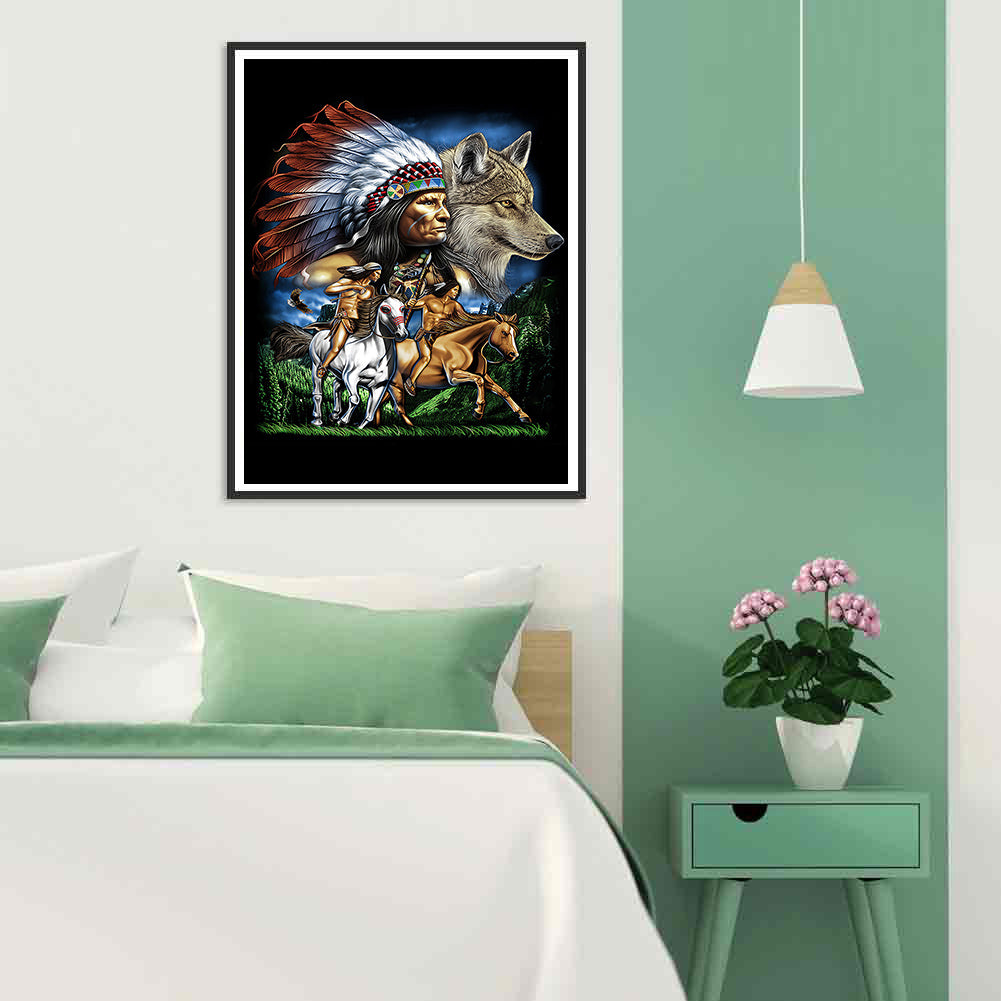 Native Wolf - Full Round Drill Diamond Painting 50*60CM