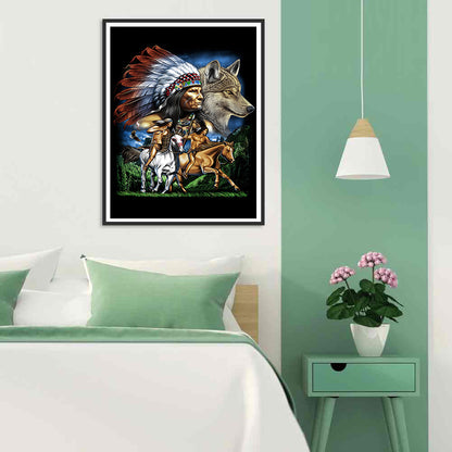 Native Wolf - Full Round Drill Diamond Painting 50*60CM