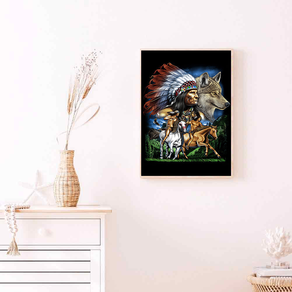 Native Wolf - Full Round Drill Diamond Painting 50*60CM
