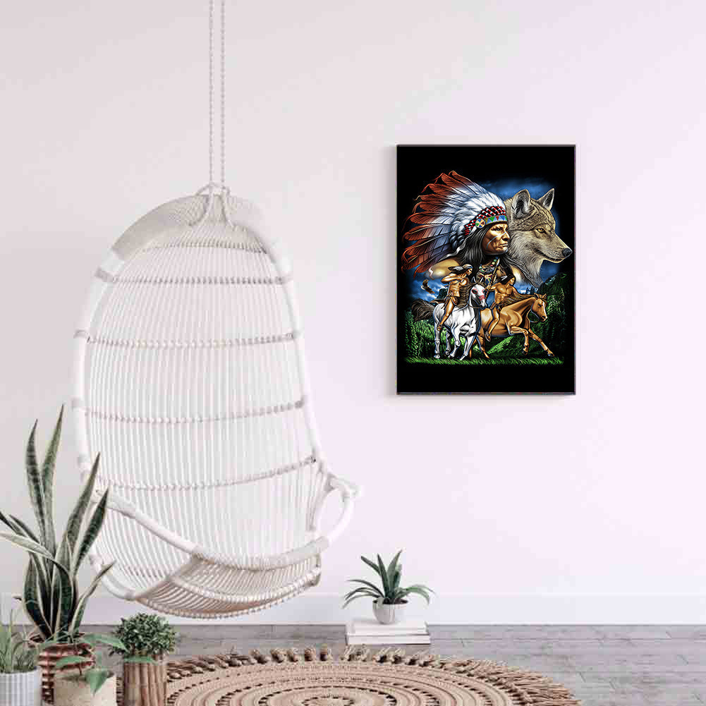 Native Wolf - Full Round Drill Diamond Painting 50*60CM