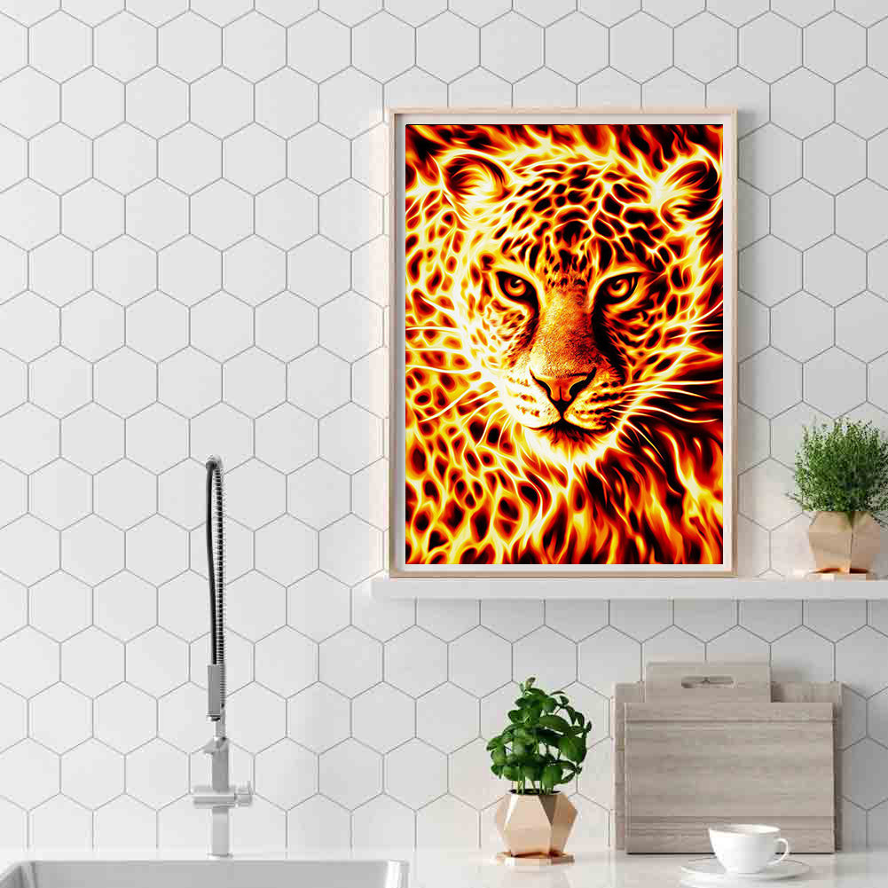 Flame Tiger - Full Round Drill Diamond Painting 30*40CM