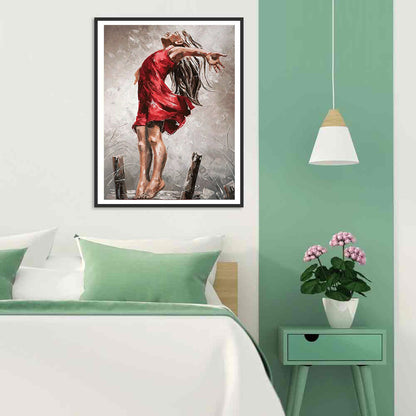 Red Dress Girl - Full Square Drill Diamond Painting 40*50CM