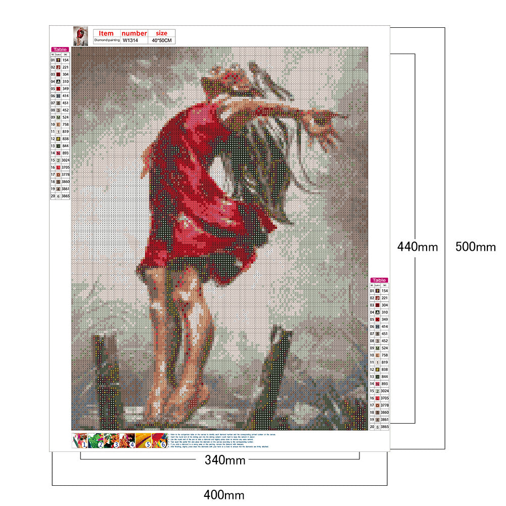 Red Dress Girl - Full Square Drill Diamond Painting 40*50CM