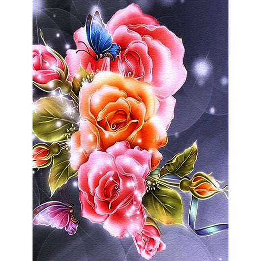 Butterfly Flowers - Full Round Drill Diamond Painting 30*40CM