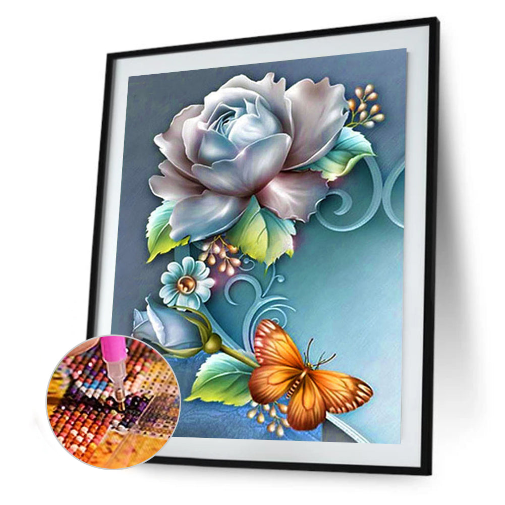 Butterfly Flowers - Full Round Drill Diamond Painting 30*40CM