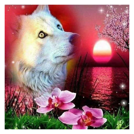 Flowers Wolf - Full Round Drill Diamond Painting 45*45CM