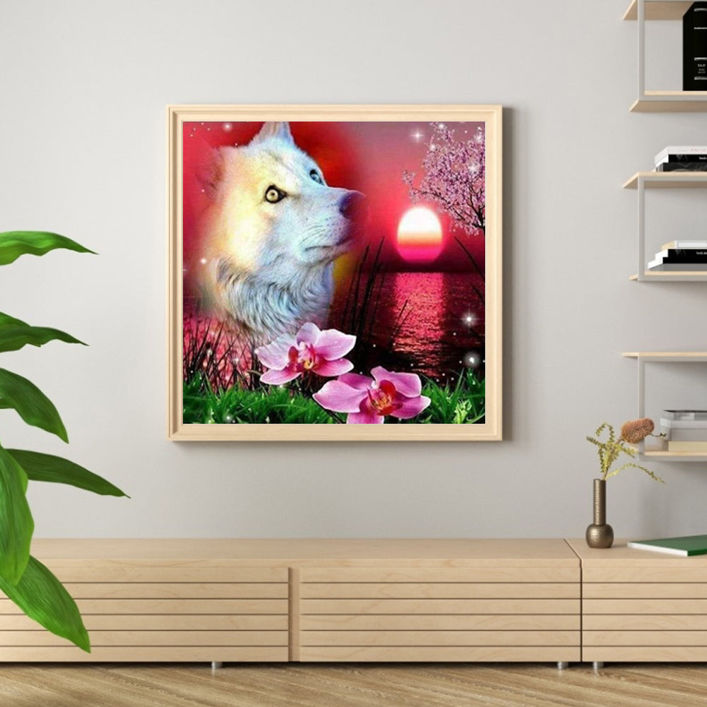 Flowers Wolf - Full Round Drill Diamond Painting 45*45CM