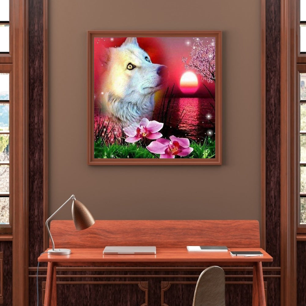 Flowers Wolf - Full Round Drill Diamond Painting 45*45CM