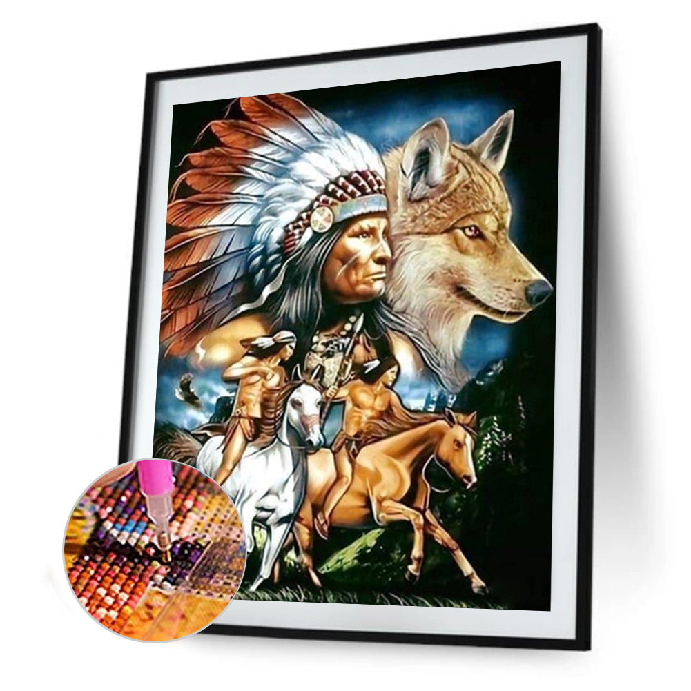 Indian Wolf - Full Square Drill Diamond Painting 30*40CM