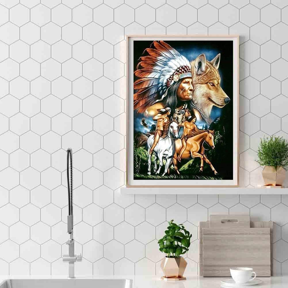 Indian Wolf - Full Square Drill Diamond Painting 30*40CM