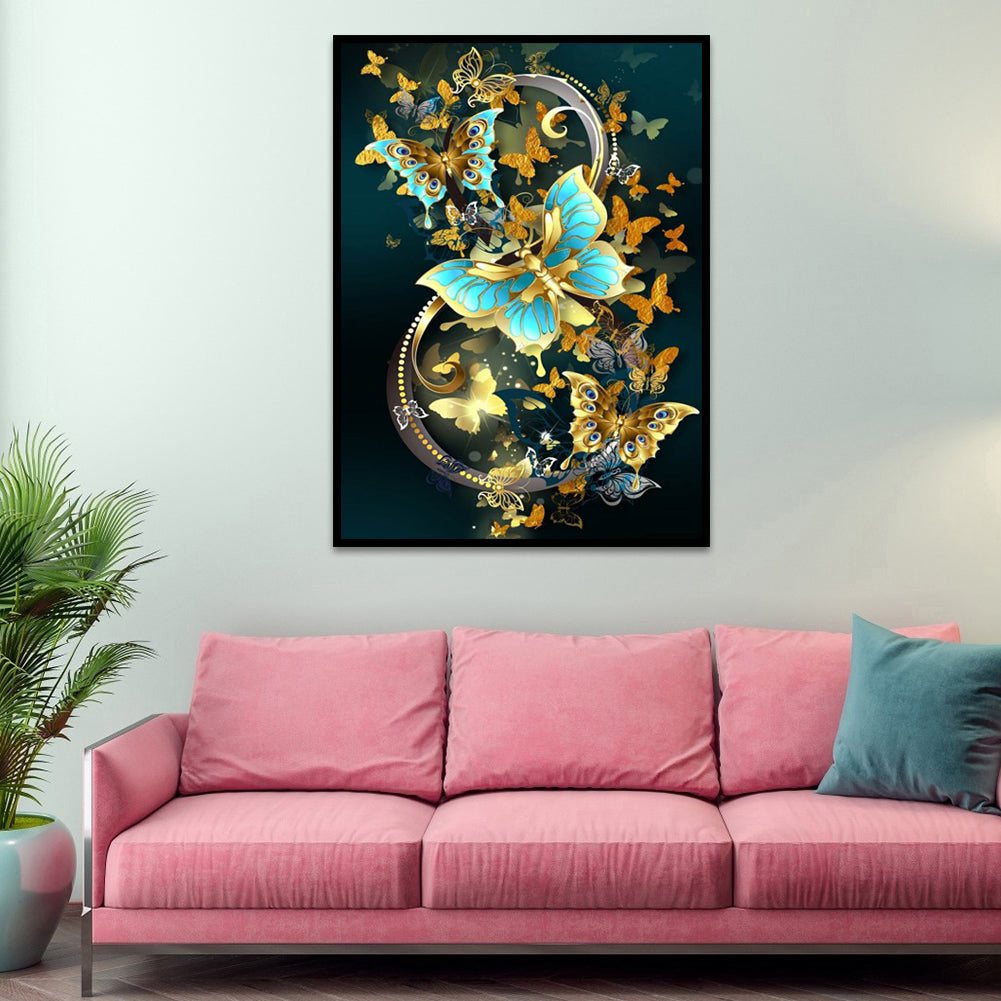 Golden Butterfly - Full Round Drill Diamond Painting 30*40CM