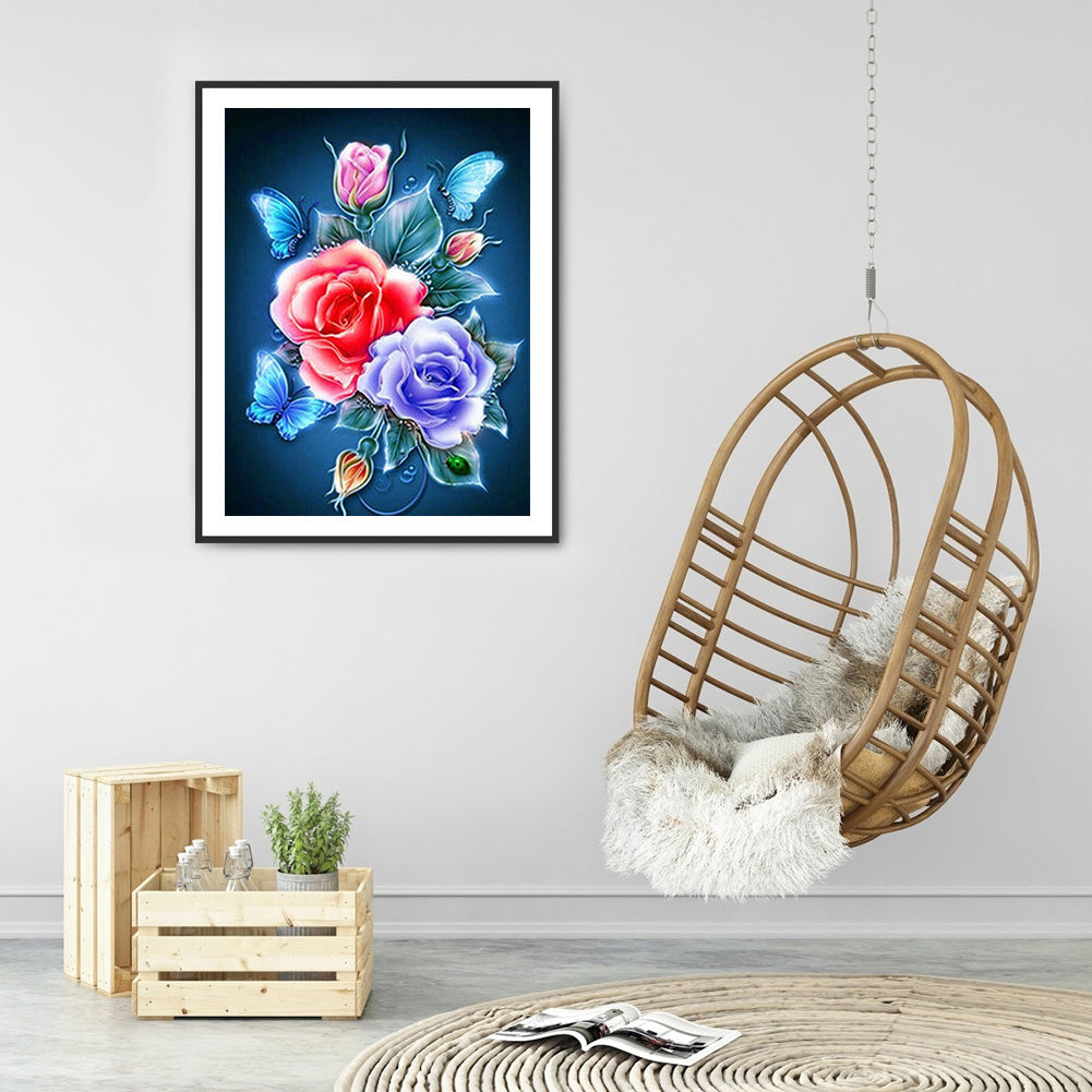 Butterfly Flower - Full Round Drill Diamond Painting 30*40CM