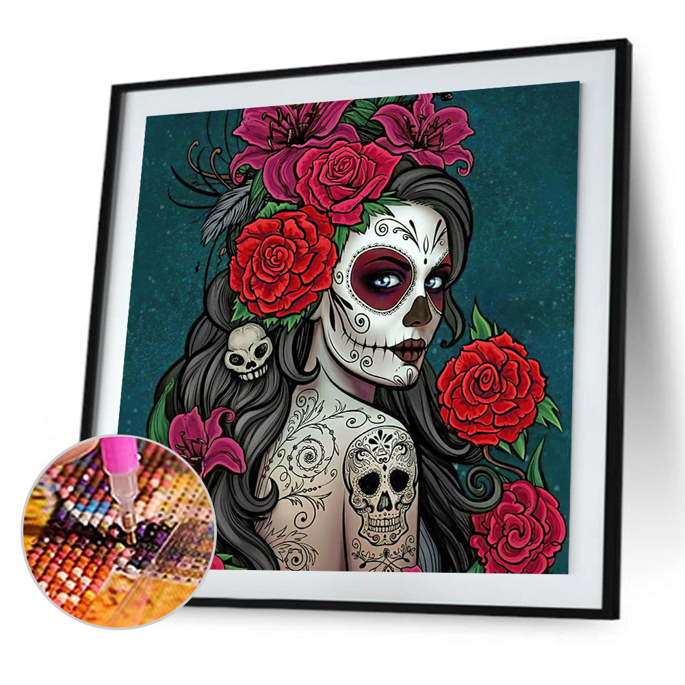 Skull Woman - Full Round Drill Diamond Painting 40*40CM