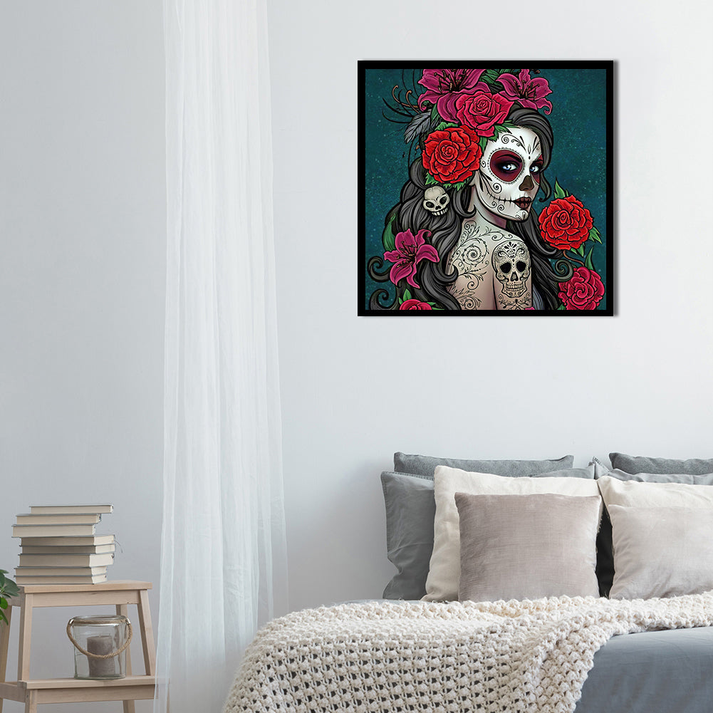 Skull Woman - Full Round Drill Diamond Painting 40*40CM