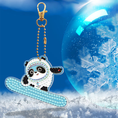 5pcs 5D Panda Diamond Painting Keychain Keyring DIY Mosaic Rhinestone Gift