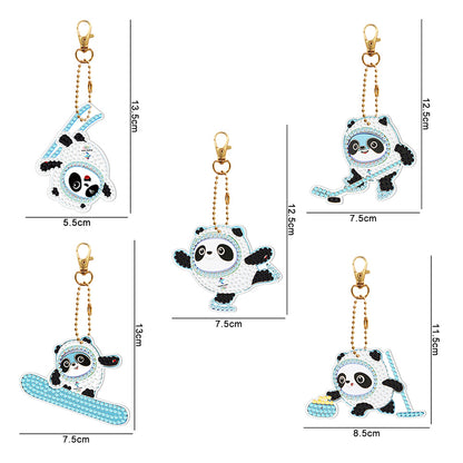 5pcs 5D Panda Diamond Painting Keychain Keyring DIY Mosaic Rhinestone Gift