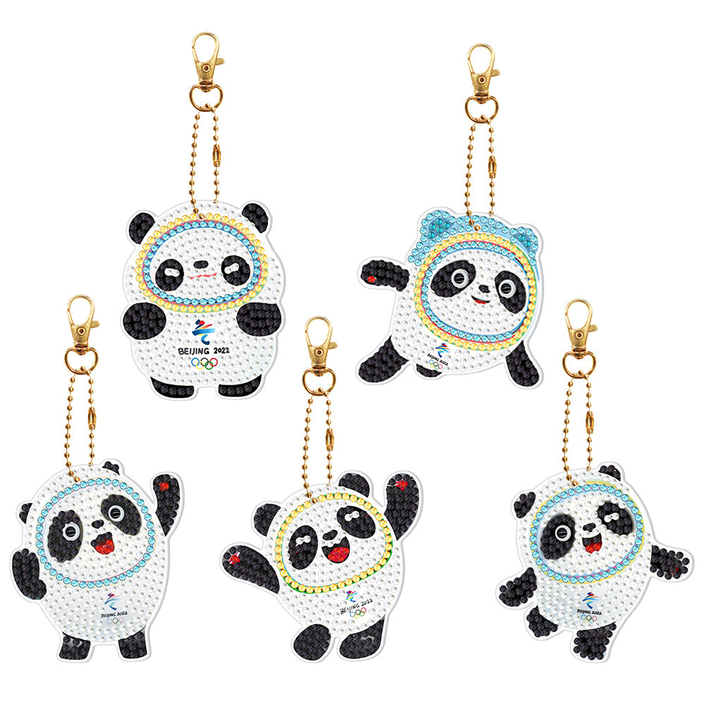 5pcs 5D Panda Diamond Painting Keychain Keyring DIY Mosaic Rhinestone Gift