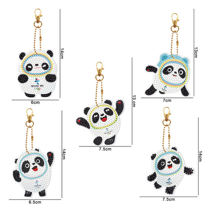 5pcs 5D Panda Diamond Painting Keychain Keyring DIY Mosaic Rhinestone Gift